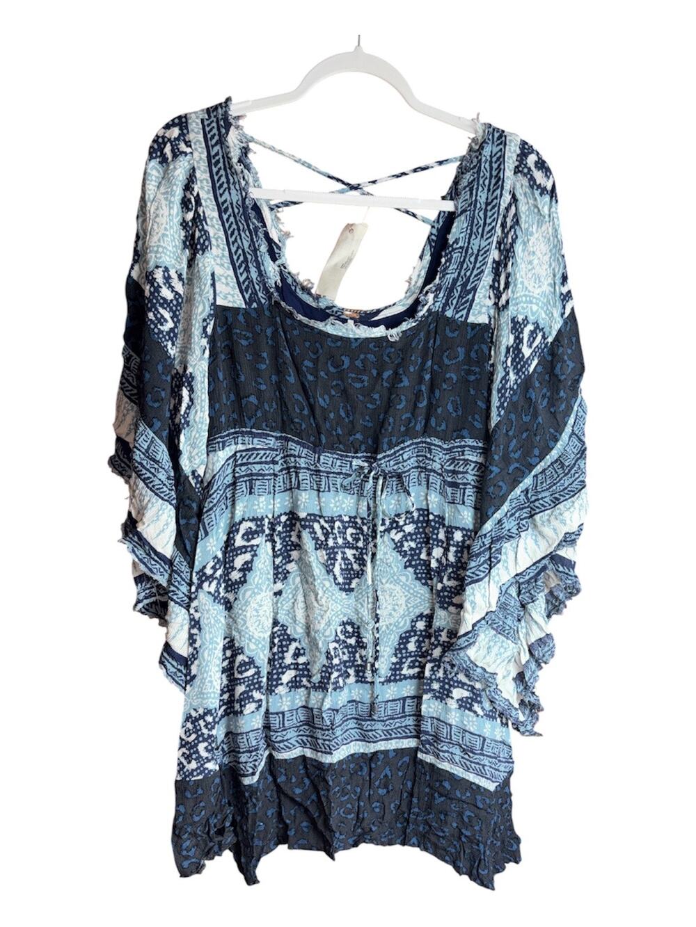 Free People Heart of Gold Babydoll Dress Blue & Black Size M NWOT